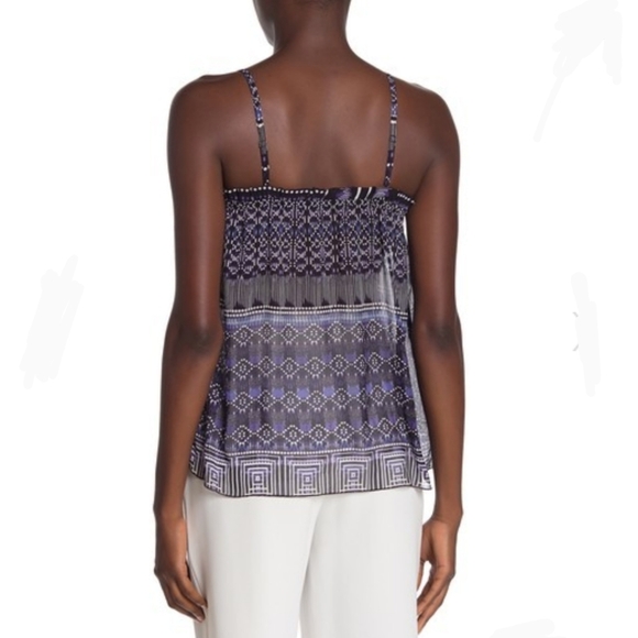 Tart Tank Camisole Sleeveless Square Neckline Ruffled Sheer Blue Ikat M NWT - Picture 5 of 8